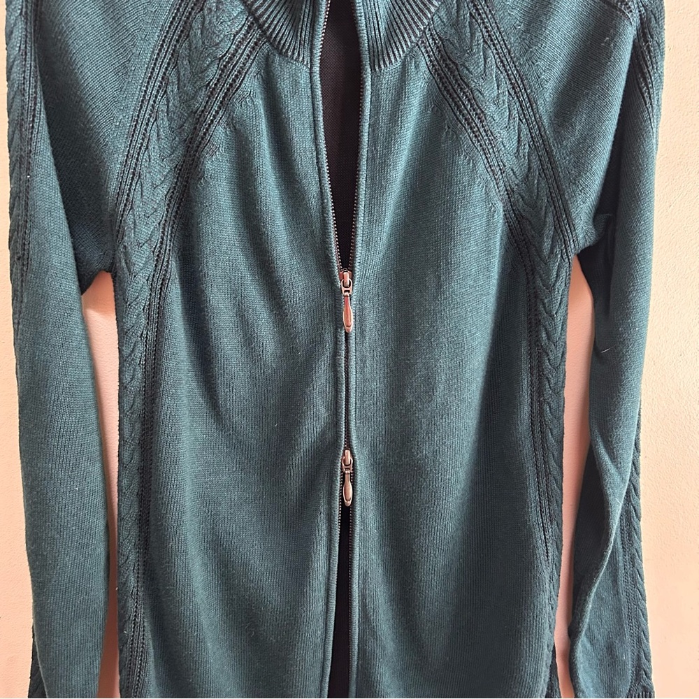 Indigenous ~ Hand Loomed in Peru Teal Long Line Cardigan Sweater Size Small - Picture 5 of 12